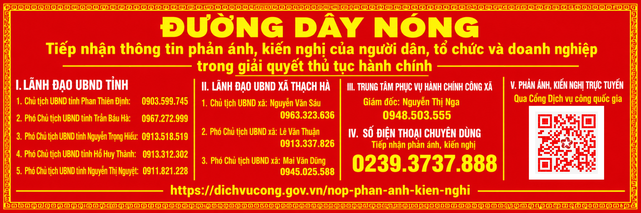 UBND xã Thạch Hà công khai địa chỉ và số điện thoại Tiếp nhận thông tin phản ánh, kiến nghị của người dân, doanh nghiệp trong giải quyết thủ tục hành chính