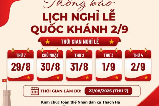 Thông báo thời gian nghỉ và hoán đổi ngày làm việc để nghỉ lễ Quốc khánh 2/9