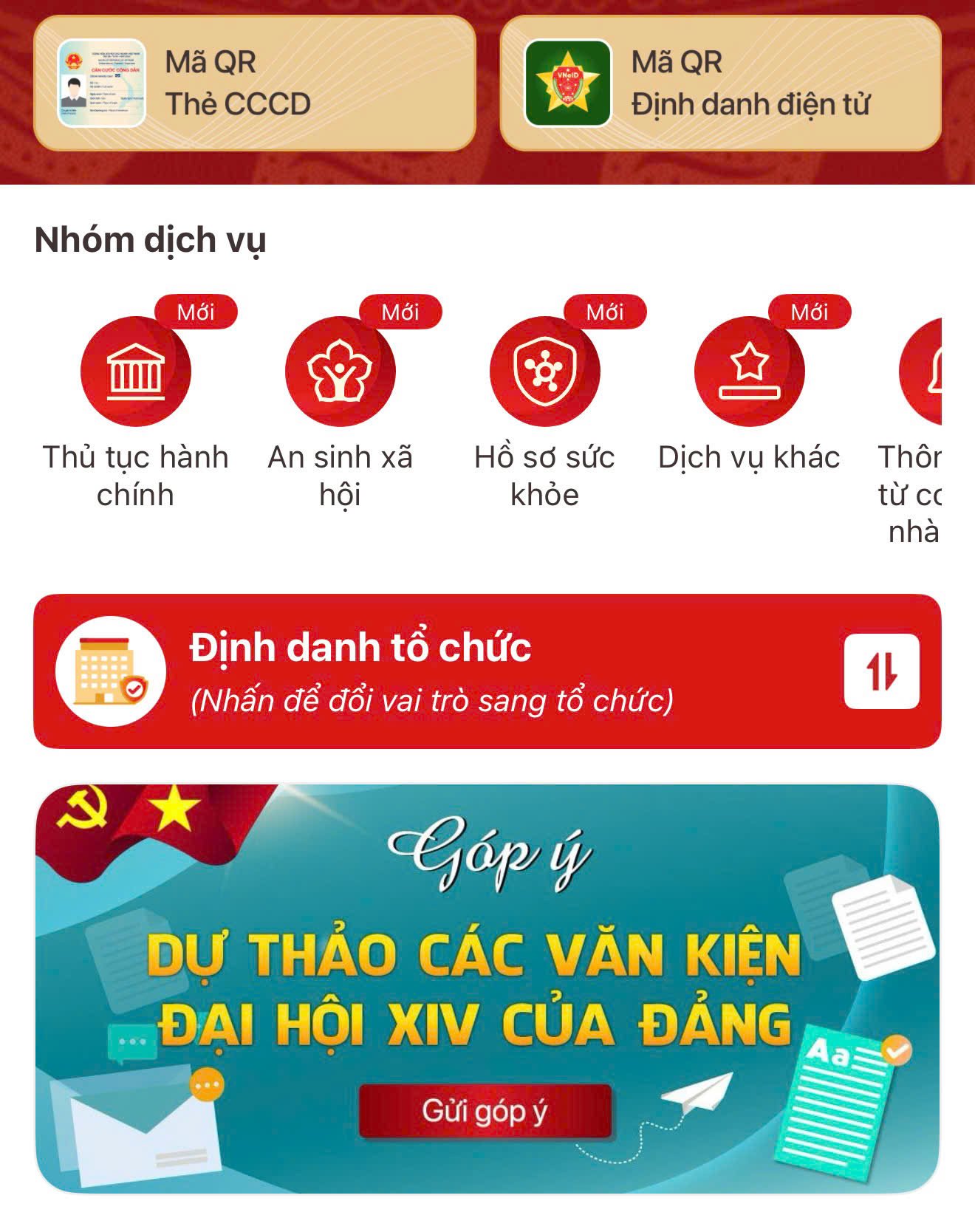 Hướng dẫn các bước đóng góp ý kiến đối với dự thảo các văn kiện Đại hội XIV của Đảng trên ứng dụng VNeID 